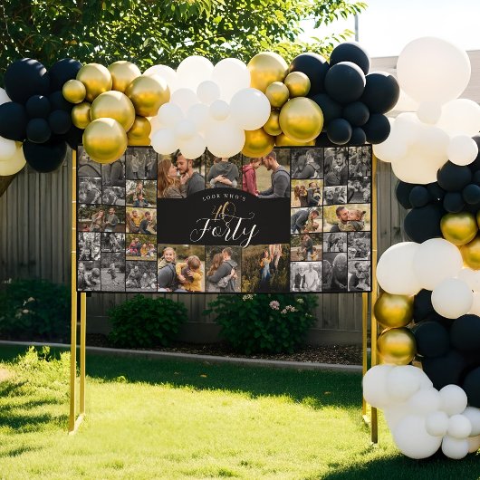 Look Who's 40 Happy Birthday Photo Collage Party Spandoek