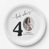 Look Who's 40! Modern Photo 40th Birthday Papieren Bordje (Voorkant)