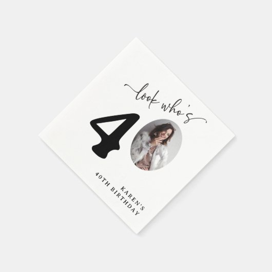 Look Who's 40! Modern Photo 40th Birthday Servet (Hoek)