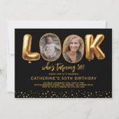 Look Who's 50 Black Gold Photo Fifty Birthday Kaart (Voorkant)