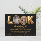 Look Who's 50 Black Gold Photo Fifty Birthday Kaart (Staand voorkant)
