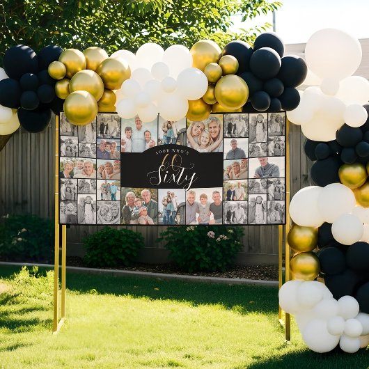 Look Who's 60 Happy Birthday Photo Collage Party Spandoek