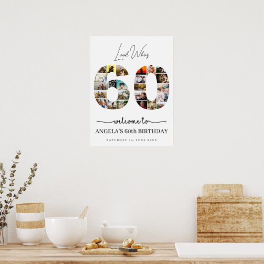 look who's 60 years old birthday photo collage poster (Keuken)