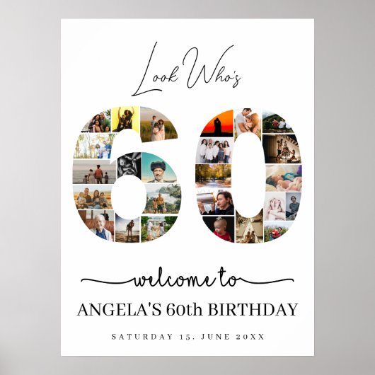 look who's 60 years old birthday photo collage poster (Voorkant)