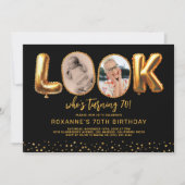 Look Who's 70 Black Gold Photo Seventy Birthday Kaart (Voorkant)