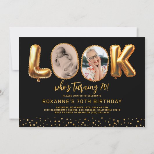 Look Who's 70 Black Gold Photo Seventy Birthday Kaart (Voorkant)