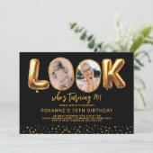 Look Who's 70 Black Gold Photo Seventy Birthday Kaart (Staand voorkant)