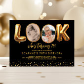 Look Who's 70 Black Gold Photo Seventy Birthday Kaart