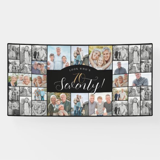 Look Who's 70 Happy Birthday Photo Collage Party  Spandoek (Horizontaal)