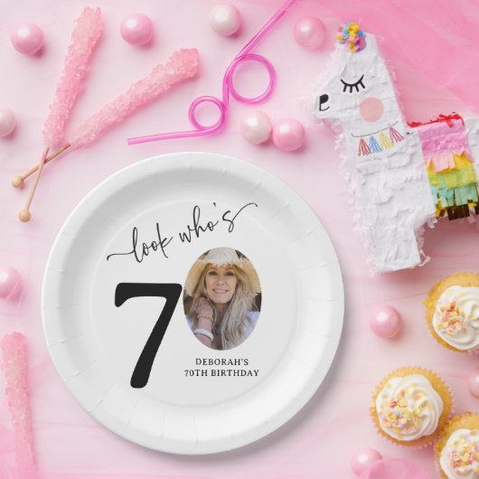 Look Who's 70! Modern Photo 70th Birthday Papieren Bordje (Feest)