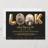 Look Who's 80 Black Gold Photo Eighty Birthday Kaart (Voorkant)