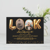 Look Who's 80 Black Gold Photo Eighty Birthday Kaart (Staand voorkant)