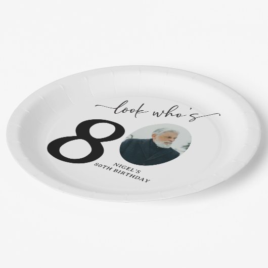 Look Who's 80! Modern Photo 80th Birthday Papieren Bordje (Gekanteld)