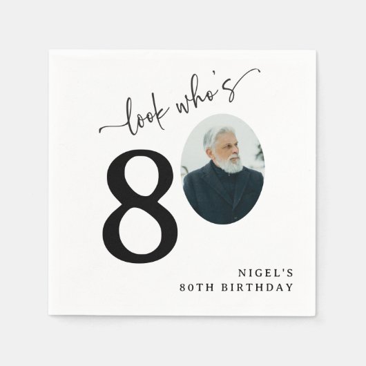 Look Who's 80! Modern Photo 80th Birthday Servet (Voorkant)