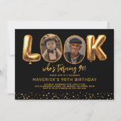 Look Who's 90 Black Gold Photo Ninety Birthday Kaart (Voorkant)