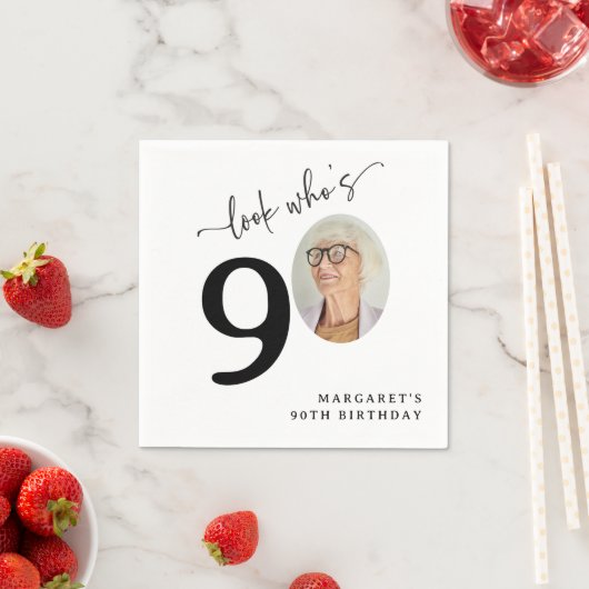 Look Who's 90! Modern Photo 90th Birthday Servet (Insitu)