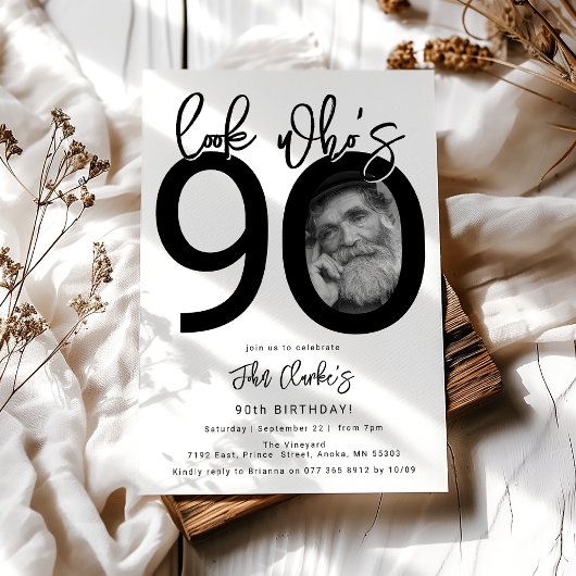 Look who's 90 | Photo 90th Birthday Invitation Kaart