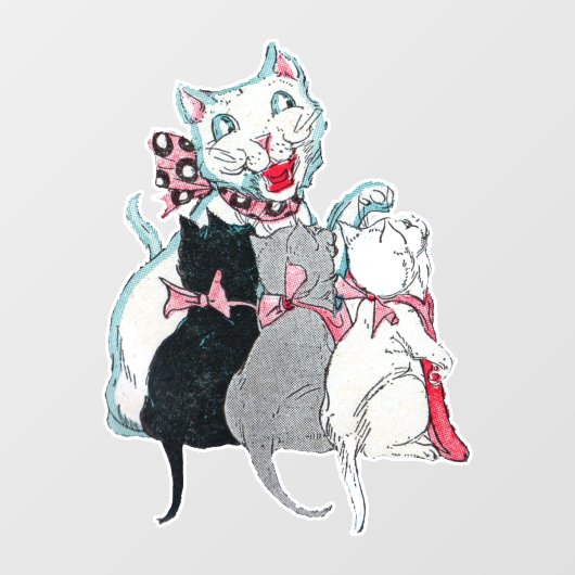  look Witte Kat Kittens Roze linten Bogen Raamsticker (Vel)