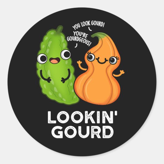 Lookin Gourd Funny Veggie Pun Dark BG Ronde Sticker (Voorkant)