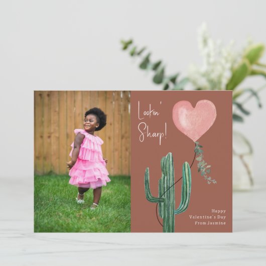 Lookin' Sharp Cactus Pun Foto Valentijn Roze Kaart (Staand voorkant)