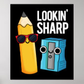 Lookin Sharp Funny Pencil Pun Dark BG Poster (Voorkant)