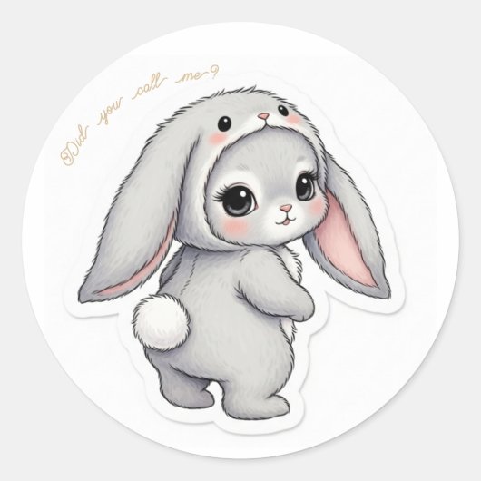 Looking Back Bunny - Adorable Fluffy Rabbit Kawaii Ronde Sticker (Voorkant)