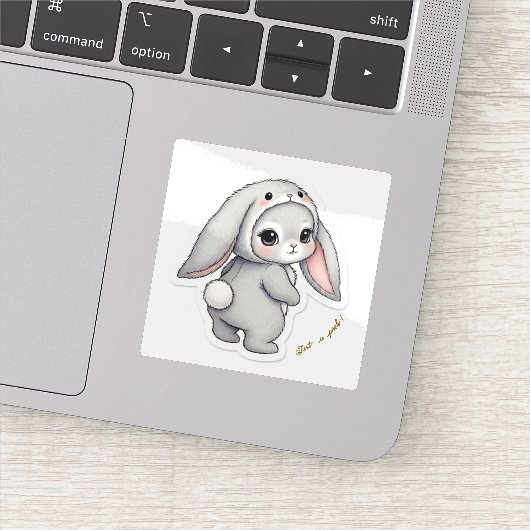 Looking Back Bunny - Adorable Fluffy Rabbit Kawaii Sticker (Detail)