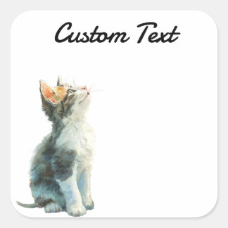 Looking Up Cat -2 | Personalized Custom Text Vierkante Sticker