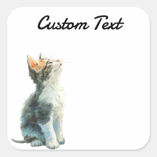 Looking Up Cat -2 | Personalized Custom Text Vierkante Sticker (Voorkant)