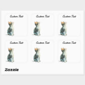 Looking Up Cat -2 | Personalized Custom Text Vierkante Sticker (Vel)