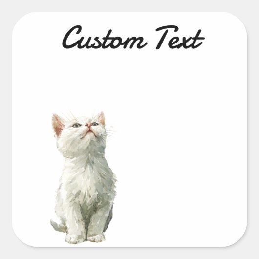 Looking Up Cat -3 | Personalized Custom Text Vierkante Sticker (Voorkant)