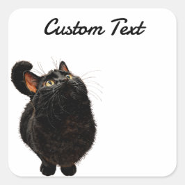 Looking Up Cat -4 | Personalized Custom Text Vierkante Sticker