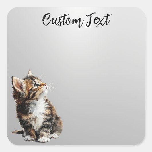 Looking Up Cat -5 | Personalized Custom Text Vierkante Sticker (Voorkant)