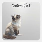 Looking Up Cat -6 | Personalized Custom Text Vierkante Sticker (Voorkant)