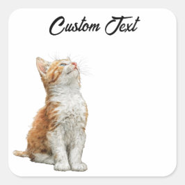 Looking Up Cat | Personalized Custom Text Vierkante Sticker