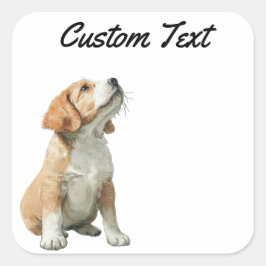 Looking Up Puppy-2 | Personalized Custom Text Vierkante Sticker