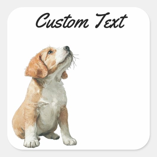 Looking Up Puppy-2 | Personalized Custom Text Vierkante Sticker (Voorkant)