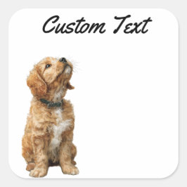Looking Up Puppy-3 | Personalized Custom Text Vierkante Sticker