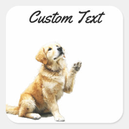Looking Up Puppy-4 | Personalized Custom Text Vierkante Sticker