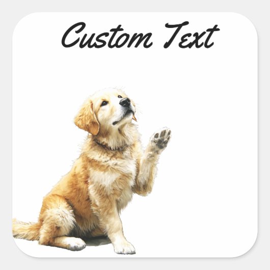 Looking Up Puppy-4 | Personalized Custom Text Vierkante Sticker (Voorkant)