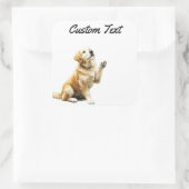 Looking Up Puppy-4 | Personalized Custom Text Vierkante Sticker (Tas)