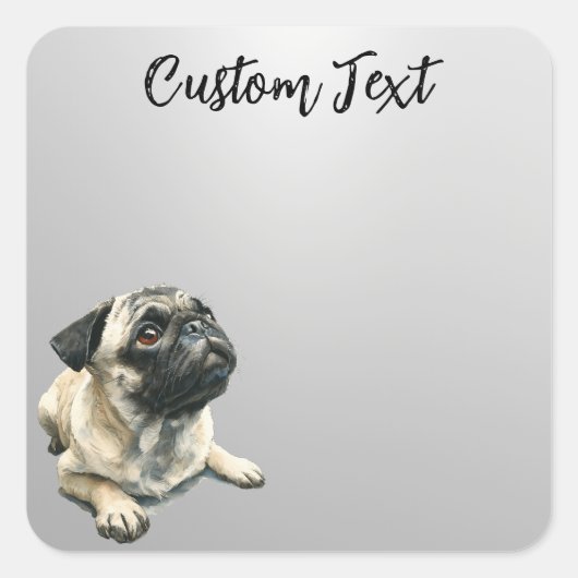 Looking Up Puppy-5 | Personalized Custom Text Vierkante Sticker (Voorkant)