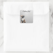 Looking Up Puppy-6 | Personalized Custom Text Vierkante Sticker (Tas)