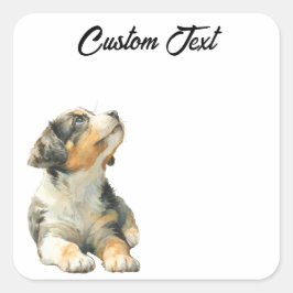 Looking Up Puppy | Personalized Custom Text Vierkante Sticker