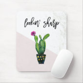 Lookin'Sharp | Blush roze marmer en Cactus Muismat (Met muis)