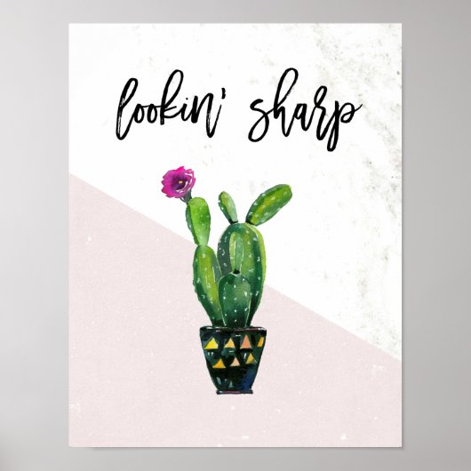 Lookin'Sharp | Blush roze marmer en Cactus Poster (Voorkant)