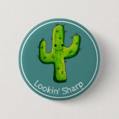 Lookin'Sharp Funny Waterverf Cactus Ronde Button 5,7 Cm (Voorkant)