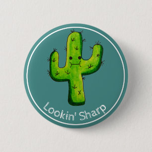 Lookin'Sharp Funny Waterverf Cactus Ronde Button 5,7 Cm