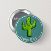Lookin'Sharp Funny Waterverf Cactus Ronde Button 5,7 Cm (Voorkant /achterkant)