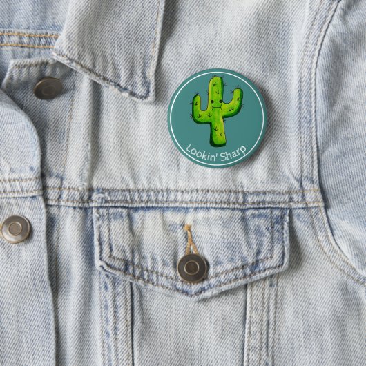 Lookin'Sharp Funny Waterverf Cactus Ronde Button 5,7 Cm (In situ)
